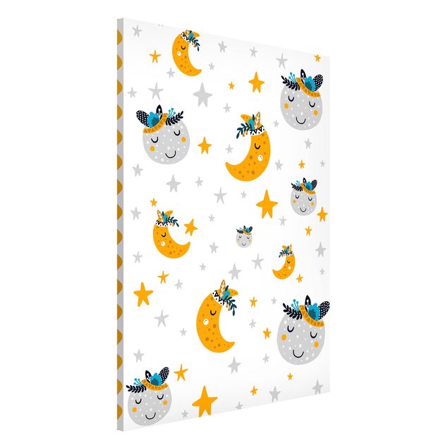 Nursery decoration Sleaping Friends Moon And Stars With Frame