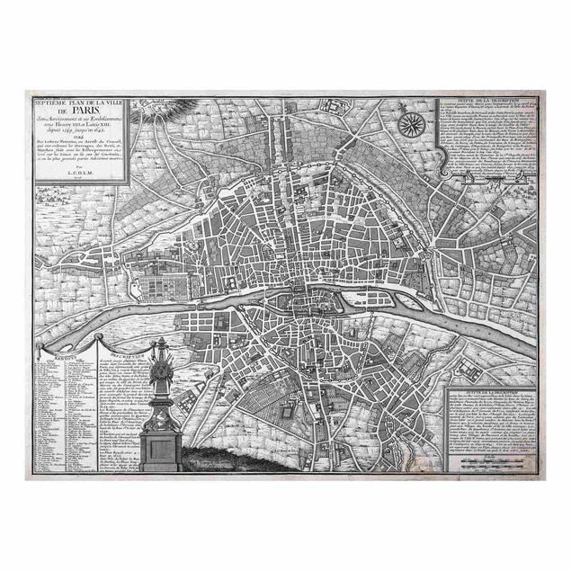 Paris wall art Vintage Map City Of Paris Around 1600