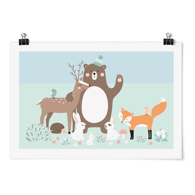 Prints animals Forest Friends with forest animals blue