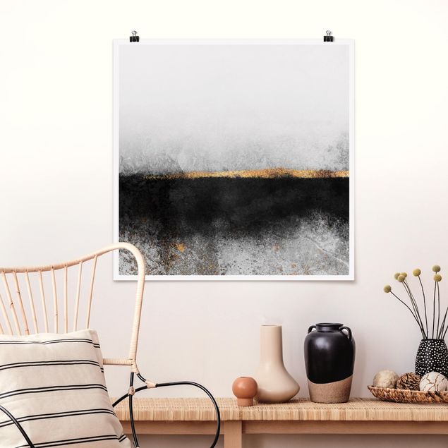 Kitchen Abstract Golden Horizon Black And White