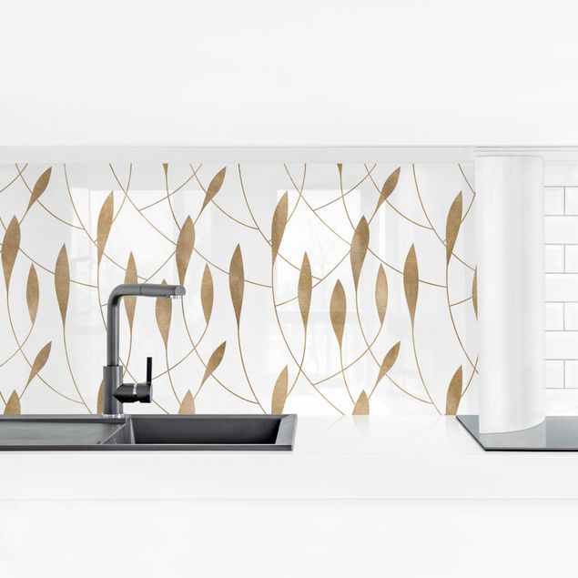 Splashback black and white Natural Pattern Sweeping Leaves In Gold