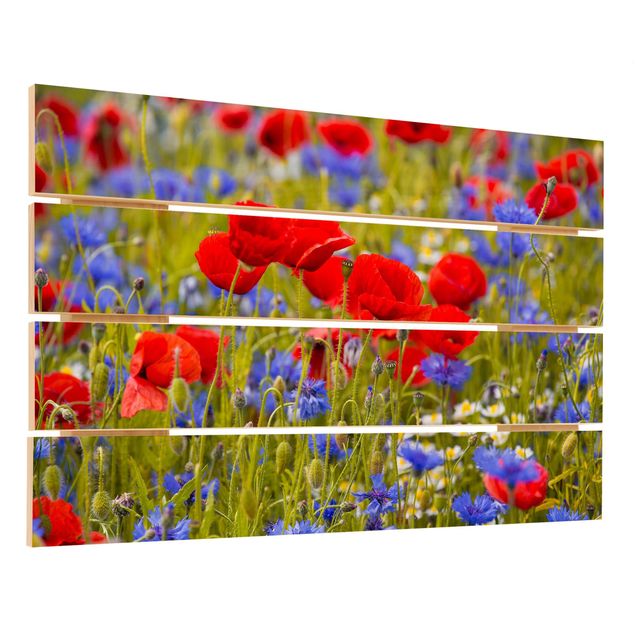 Wood prints Summer Meadow With Poppies And Cornflowers