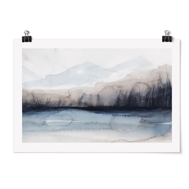 Prints abstract Lakeside With Mountains I
