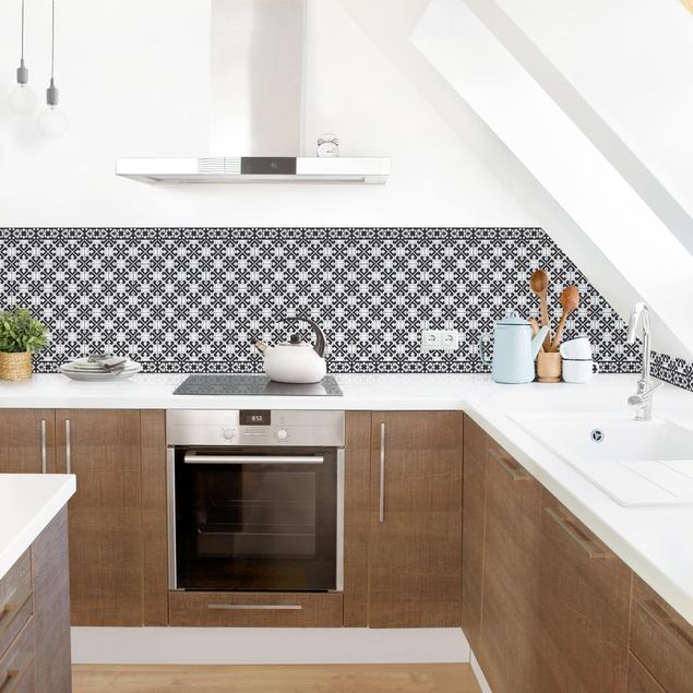 Kitchen splashback black and white Geometrical Tile Mix Hearts Black