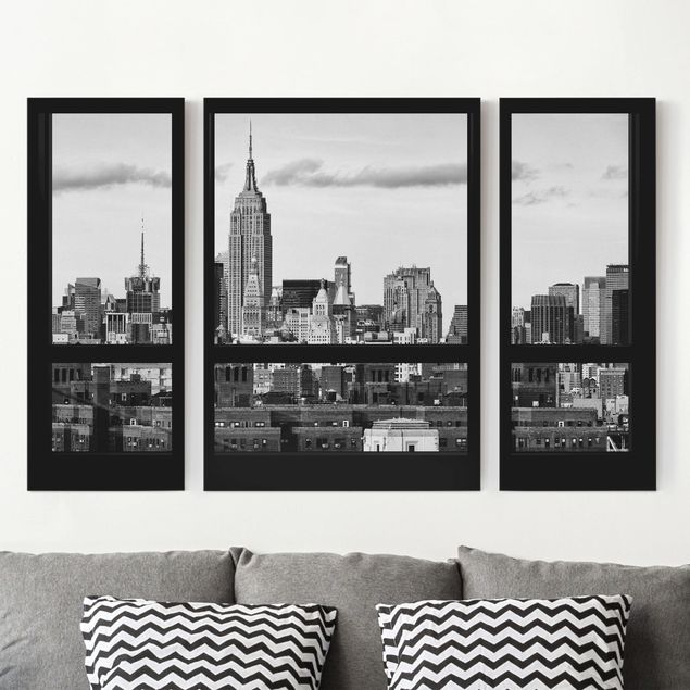 Kitchen Windows Overlooking New York Skyline Black And White