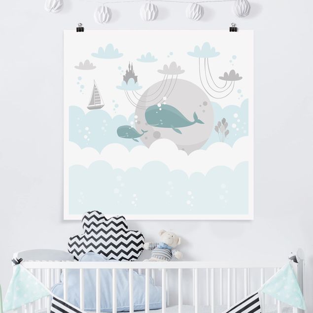 Prints fishes Clouds With Whale And Castle