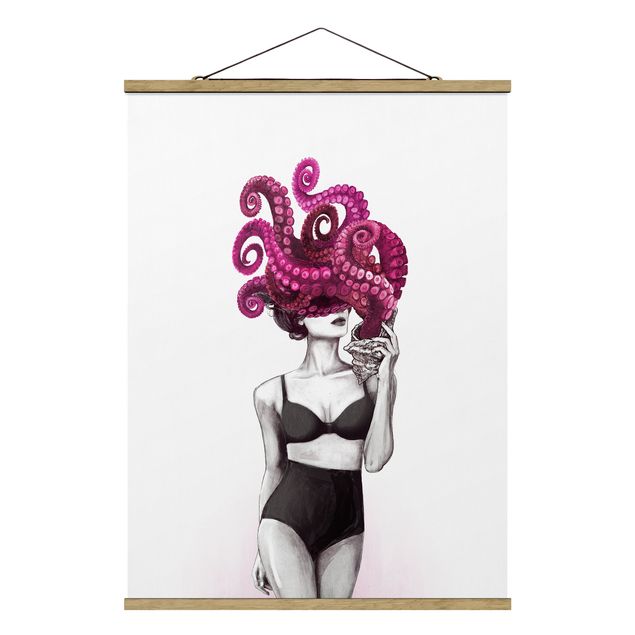 Animal wall art Illustration Woman In Underwear Black And White Octopus