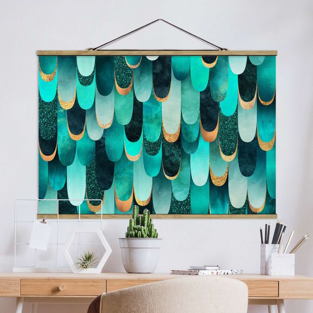 Kitchen Feathers Gold Turquoise