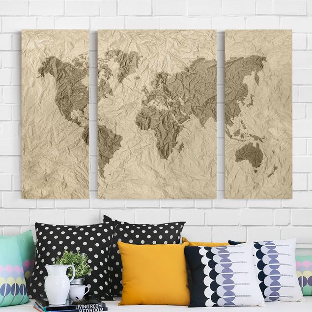 Kitchen Paper World Map Beige Brown