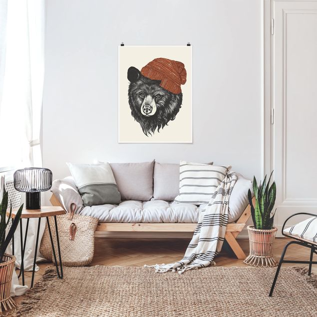 Art prints Illustration Bear With Red Cap Drawing