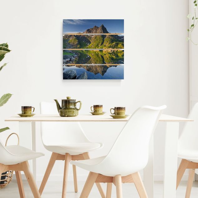 Wood prints landscape Mountain Landscape With Water Reflection In Norway