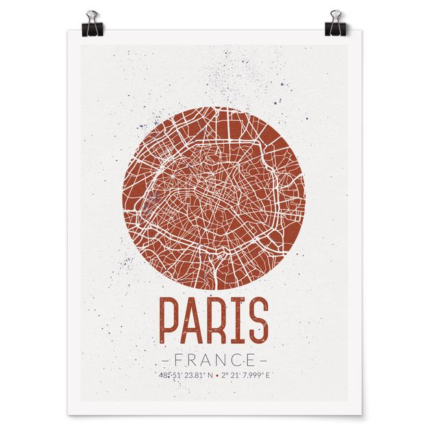 Framed world map City Map Paris - Retro
