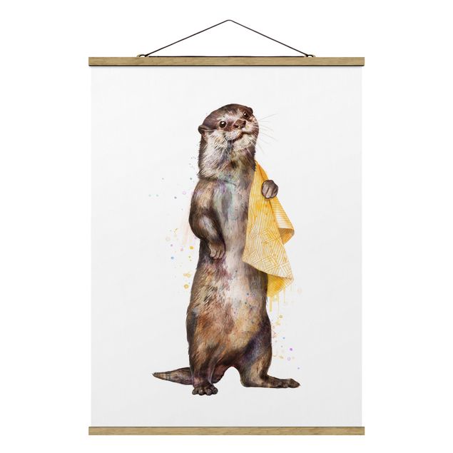 Prints modern Illustration Otter With Towel Painting White