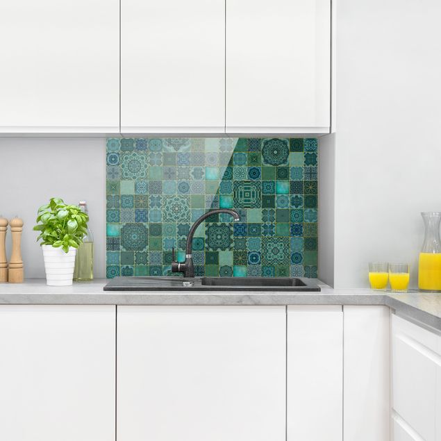 Glass splashback tiles Art Deco Tiles Green Marble With Golden Shimmer