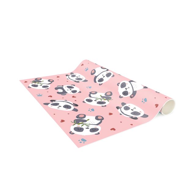 bamboo print rug Cute Panda With Paw Prints And Hearts Pastel Pink