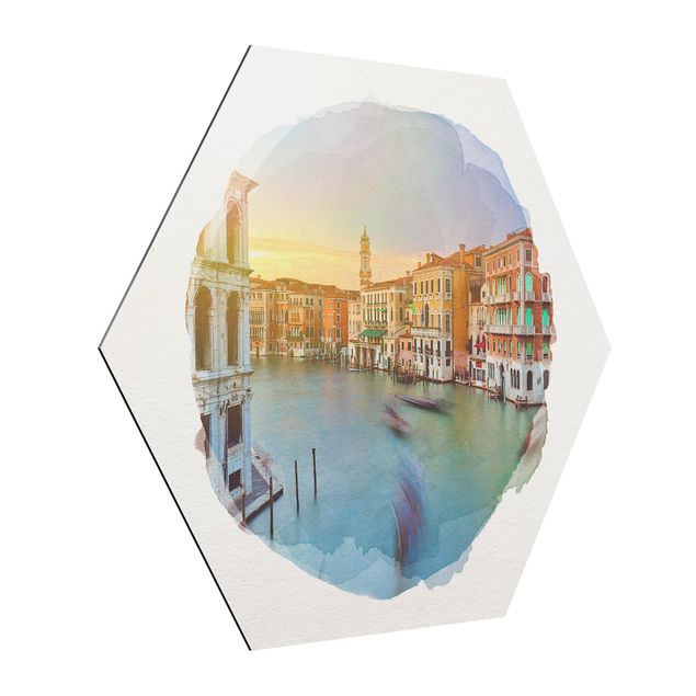 Skyline prints WaterColours - Grand Canal View From The Rialto Bridge Venice