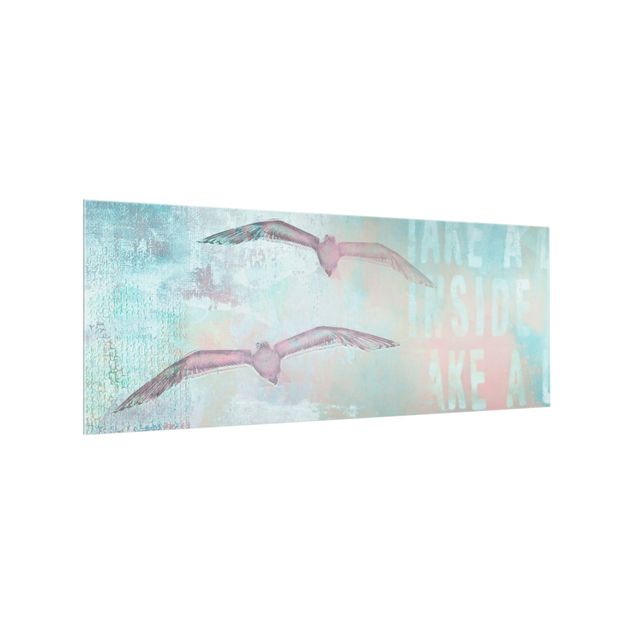 Glass splashback kitchen animals Shabby Chic Collage - Seagulls