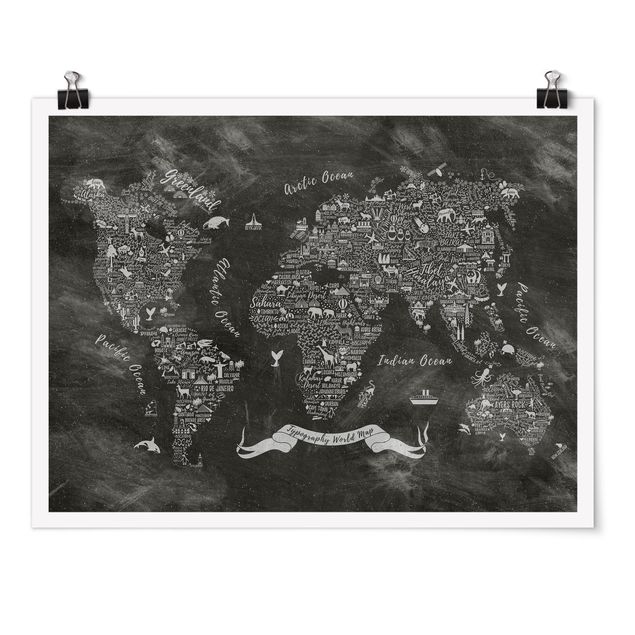Quote wall art Chalk Typography World Map