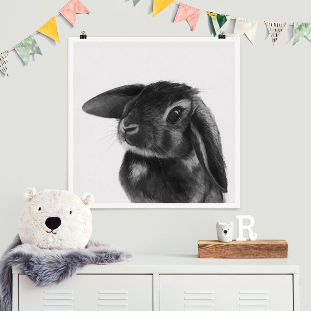 Art posters Illustration Rabbit Black And White Drawing