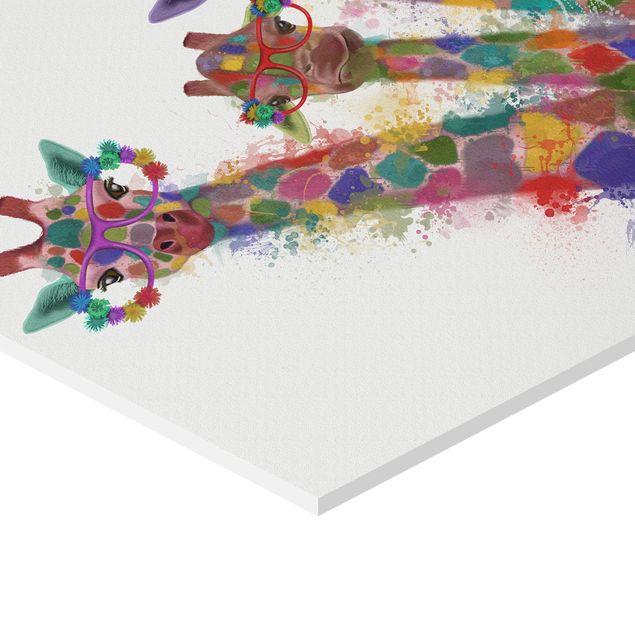 Hexagonal prints Rainbow Splash Giraffe Trio