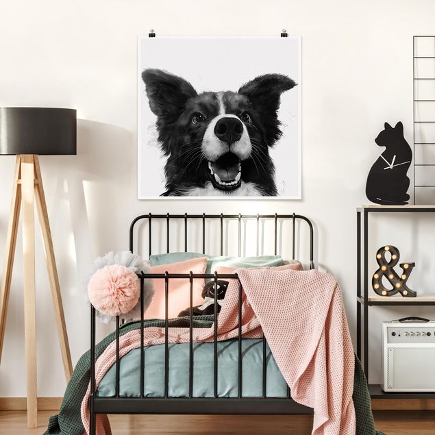 Canvas art Illustration Dog Border Collie Black And White Painting