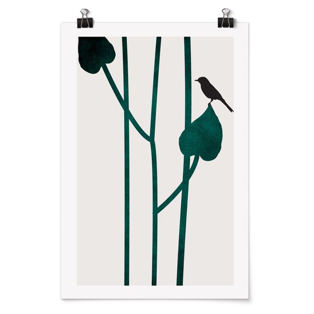 Posters art print Graphical Plant World - Bird On Leaf