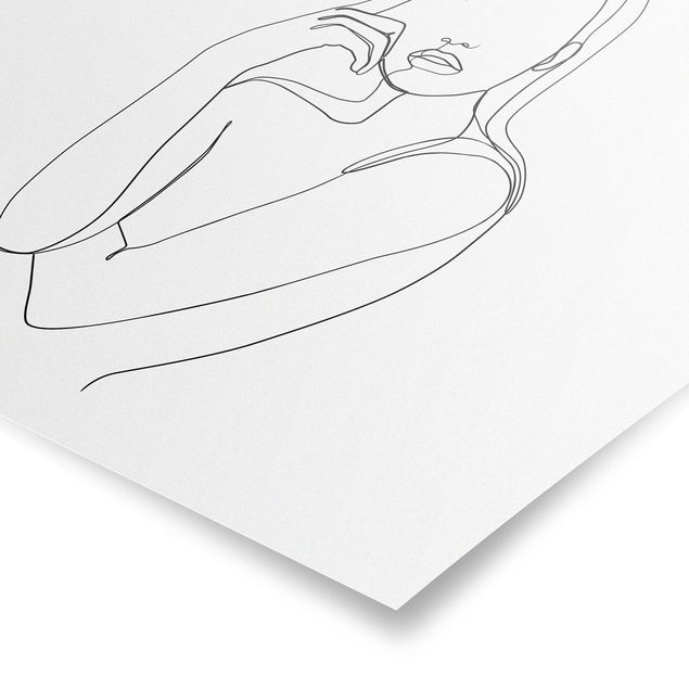 Black and white poster prints Line Art Pensive Woman Black And White