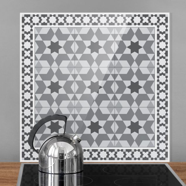 Kitchen Geometrical Tiles Kaleidoscope grey With Border