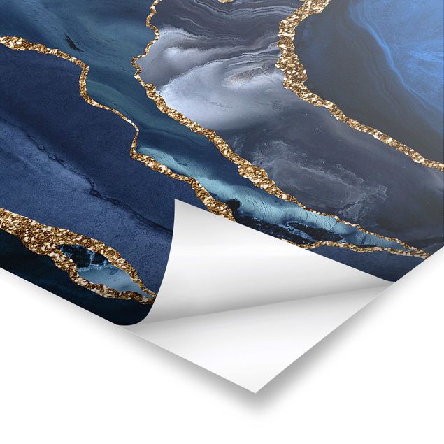 Prints Golden Glitter Waves Blue Backdrop