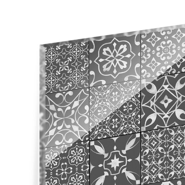 Glass Splashback - Pattern Tiles Dark Gray White - Landscape 1:2