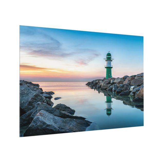 Glass splashback kitchen beach Sunset at the Lighthouse