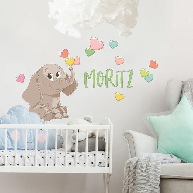 Wall decals quotes Rainbow Elephant With Colourful Hearts