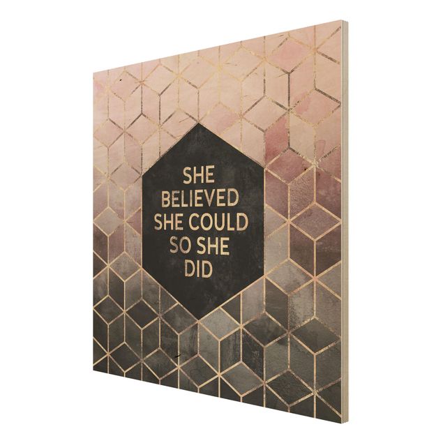 Wood prints sayings & quotes She Believed She Could Rosé Gold