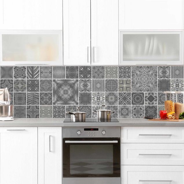 Film adhesive Grey Jungle Tiles With Silver Shimmer