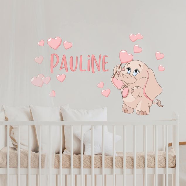 Wall decals quotes Pink Baby Elephant With Many Hearts