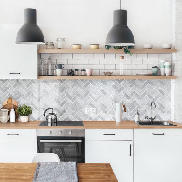 Kitchen splashback tiles Marble Fish Bone Tiles - Medium Grey