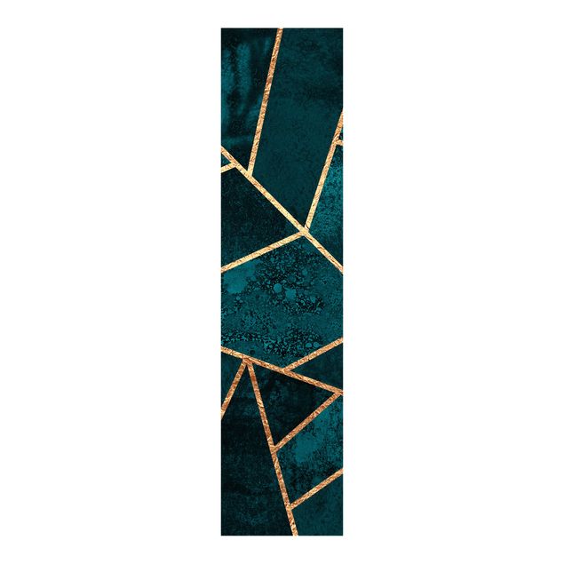 Patterned curtain panels Dark Turquoise With Gold