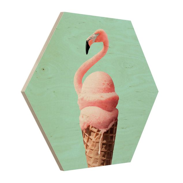 Prints on wood Ice Cream Cone With Flamingo