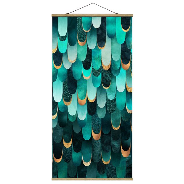 Prints modern Feathers Gold Turquoise