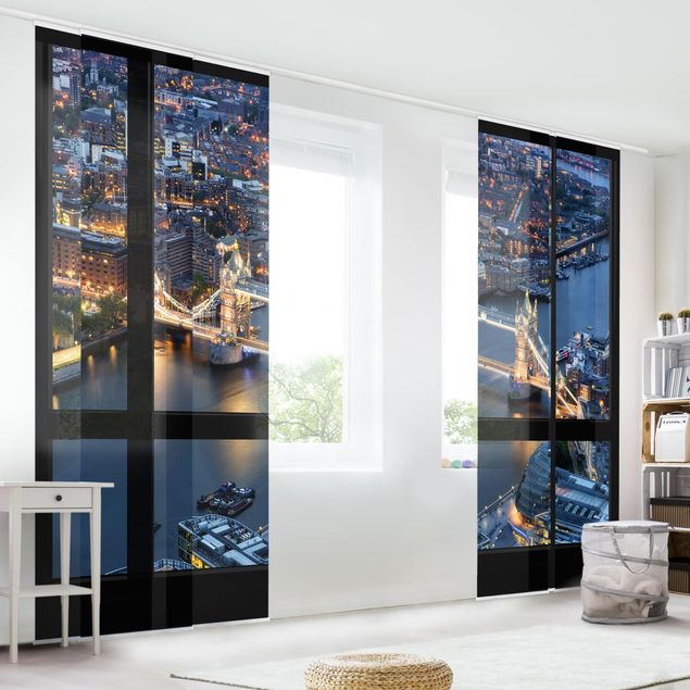 Sliding panel curtains architecture and skylines Window view of Tower Bridge at night