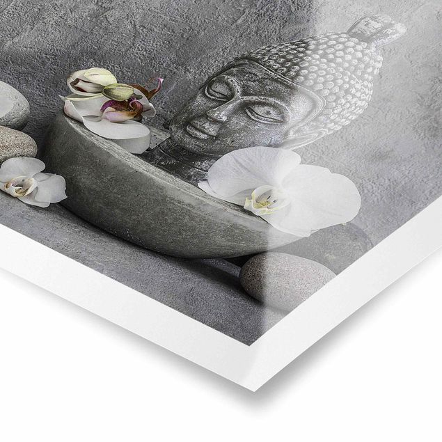 Grey prints Zen Buddha, Orchid And Stone