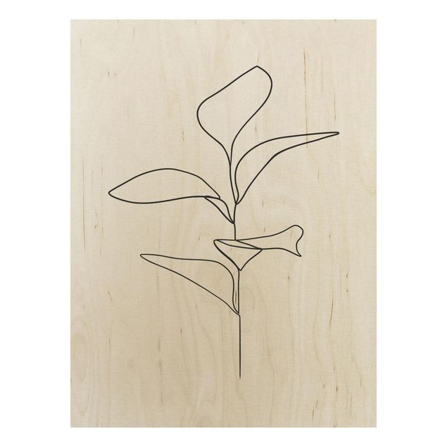 Wood prints flower Line Art Plant Leaves Black And White