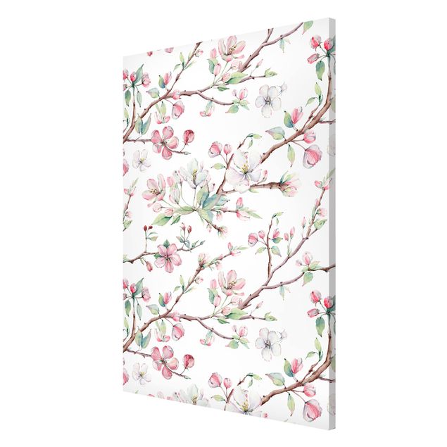 Floral canvas Watercolour Branches Of Apple Blossom In Light Pink And White