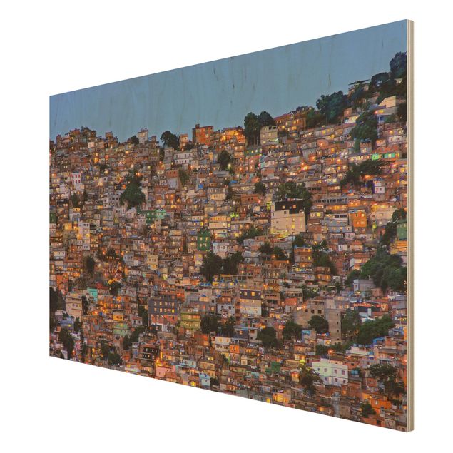 Wood photo prints Rio De Janeiro Favela Sunset