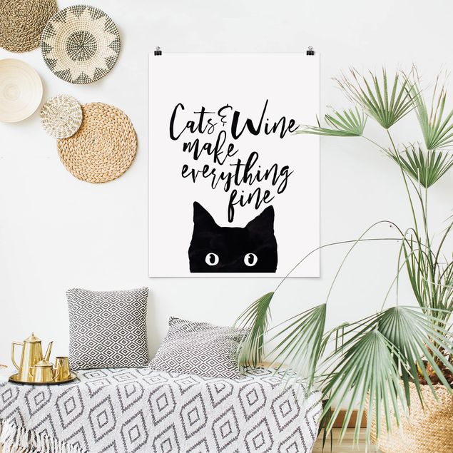 Prints animals Cats And Wine make Everything Fine
