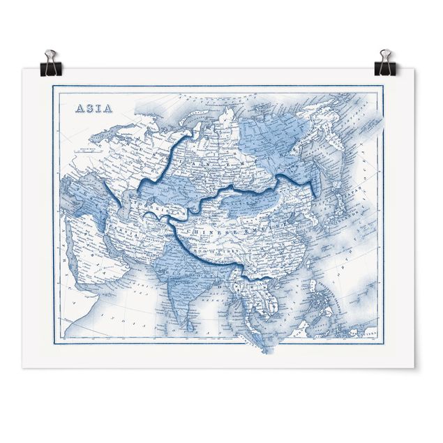 Framed world map Map In Blue Tones - Asia