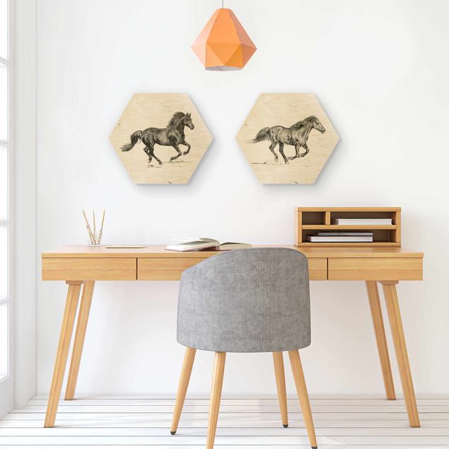 Wood photo prints Wild Horse Study Set I