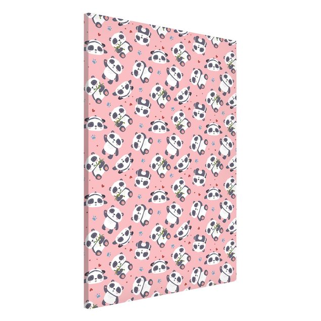 Nursery decoration Cute Panda With Paw Prints And Hearts Pastel Pink