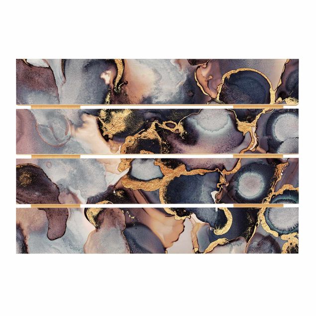 Wood prints Marble Watercolour With Gold