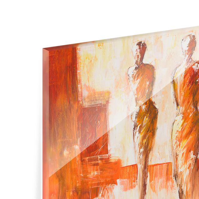 Glass Splashback - Petra Schüßler - Four Figures In Orange - Landscape 2:3
